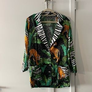 Retrofete Jungle Button Down Silk Shirt Dress, Large